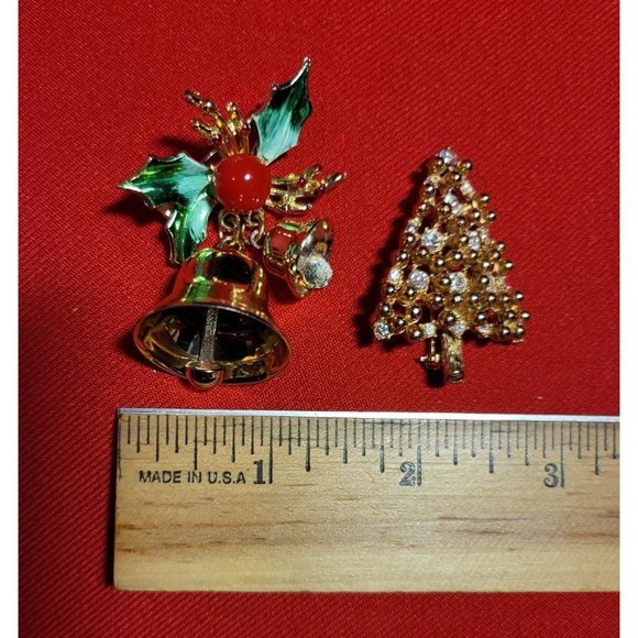 Christmas Pins/ Brooches Set of 2 - Christmas Bell, Christmas Tree - Picture 9 of 9
